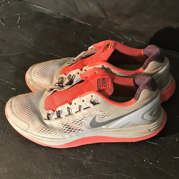 NIKE Red Gray Lunar Glide 4 Track Activewear Athletic Running Shoes - Picture 2 of 8